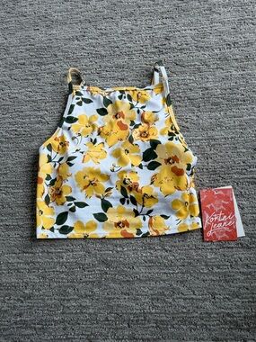 Kortni Jeane Yellow Floral Cropped Swim Top